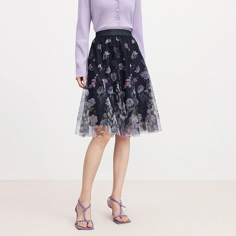 【玫瑰秘境】】珂莱蒂尔时尚夏季半裙印花梭织裙子碎花休闲女士复古