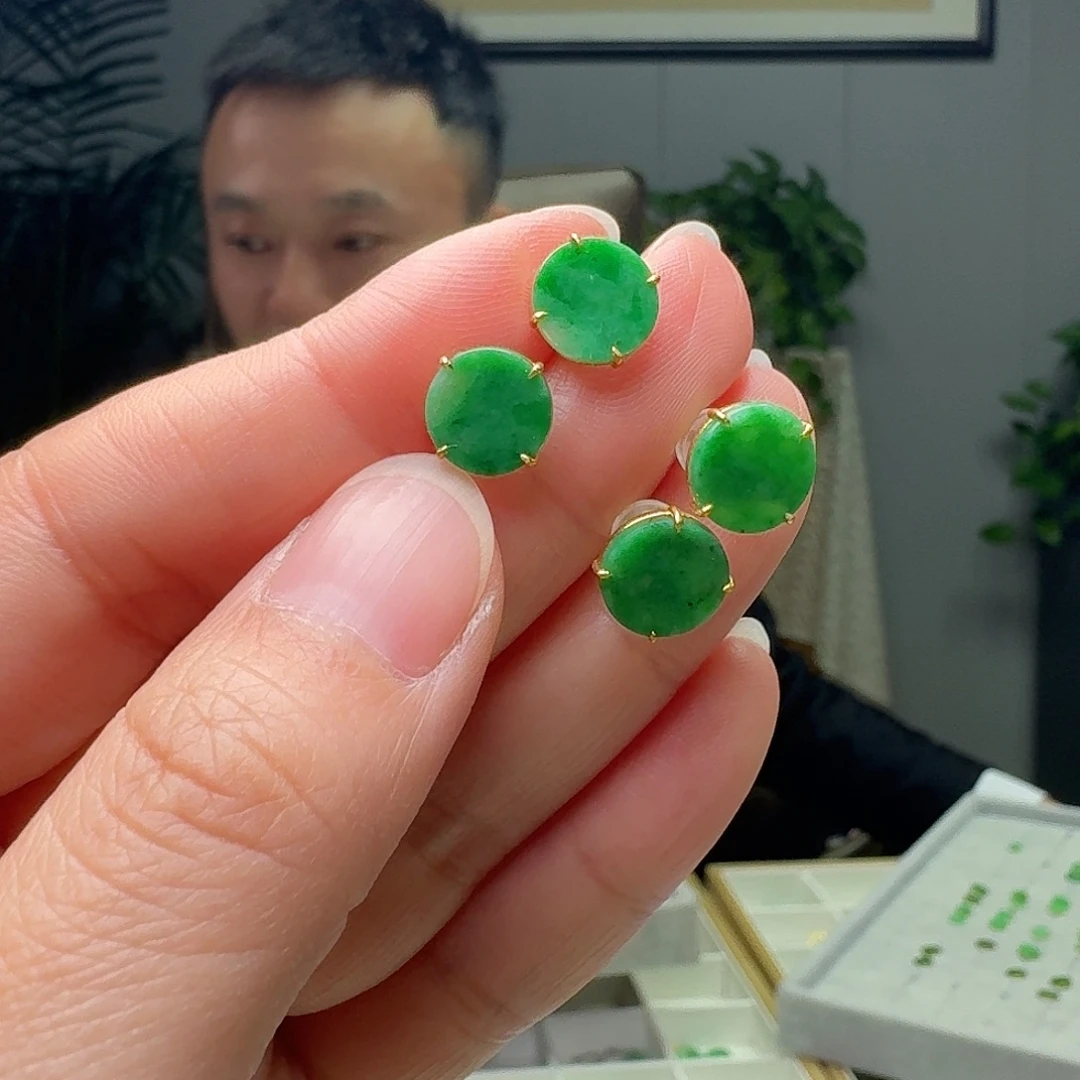 翡翠18K金镶嵌耳饰多样性发货其一