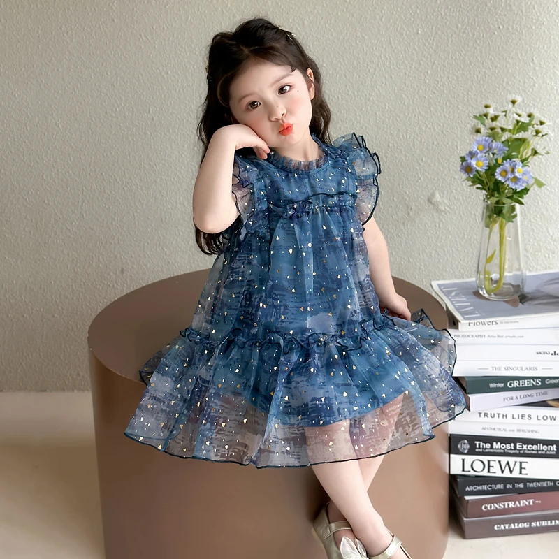 女童夏装连衣裙2025新款儿童飞袖公主裙洋气网纱裙女宝宝夏季裙子