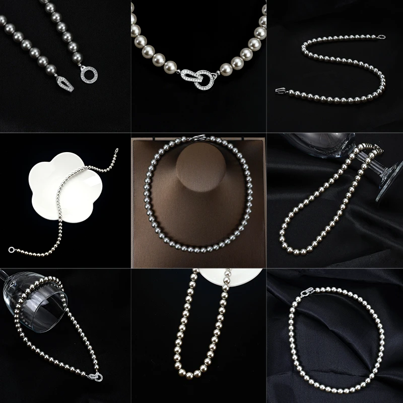 合金仿珍珠项链 中性简约锁骨链长款设计感毛衣链气质轻奢颈链简