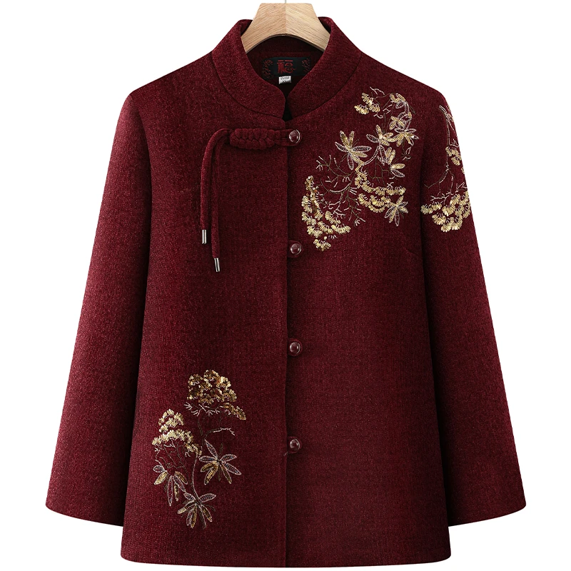 中老年女装秋冬新款休闲外套加绒加厚妈妈装开衫上衣老人衣服婆婆