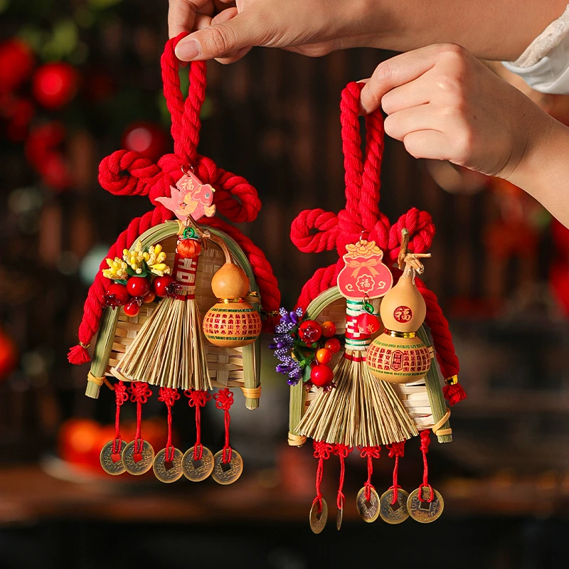 菲寻乔迁之喜门把手装饰扫把挂件新居布置万字结挂饰搬家入宅仪式