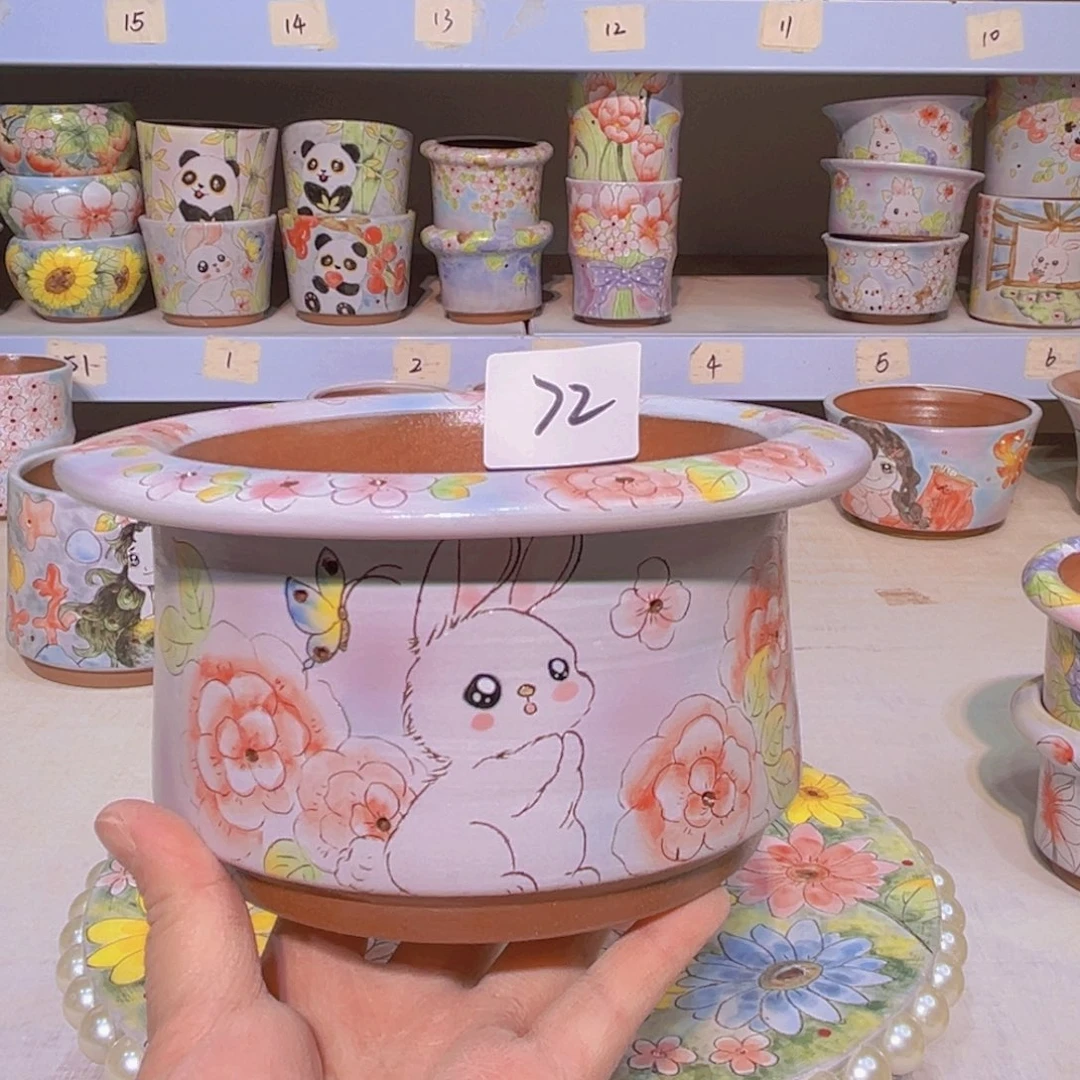 多肉植物粗陶手绘花盆小坊园景德镇72