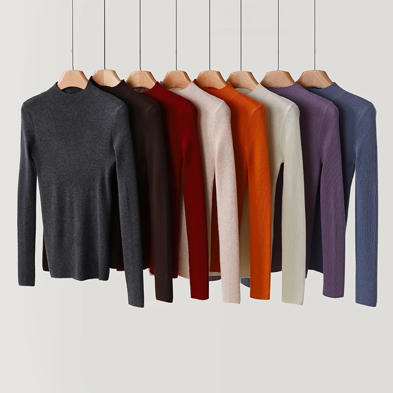 宠粉福利 基础款半高领紧身打底衫亲肤纯色针织衫#UPB57M005