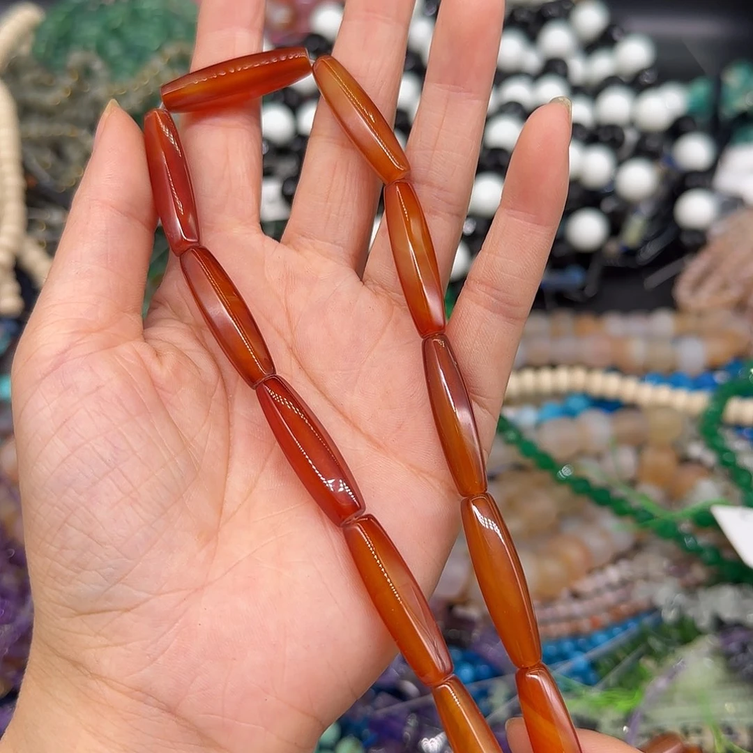 玛瑙/玉髓合金珠宝半成品红玛瑙管珠切面7-29mm一条