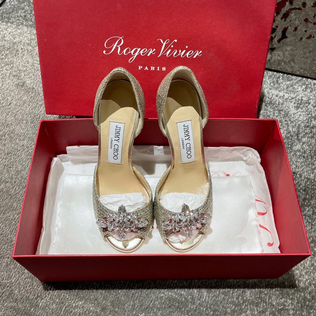 99新 JIMMY CHOO/吉米周 金色高跟凉鞋/鞋码35/qh009013