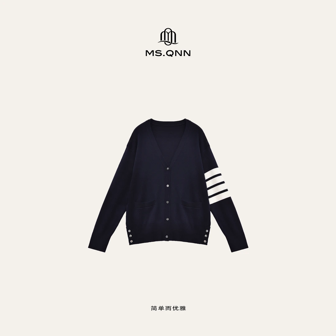 Ms.Qnn“都市汤姆”T*B开衫经典针织衫v领羊毛精纺外套 37C1967 Q姐