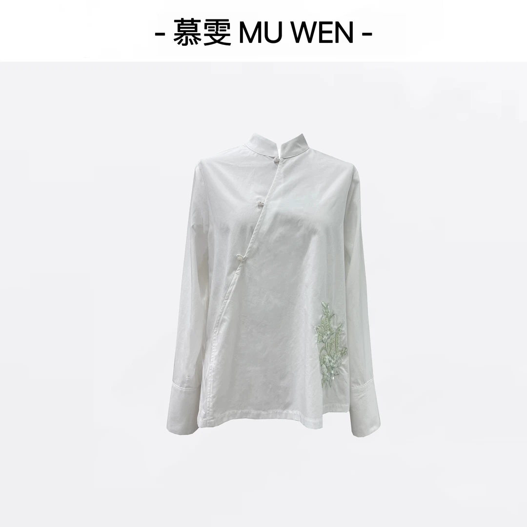 【栀子雪】早秋国风立领显瘦钉珠刺绣衬衫25146217