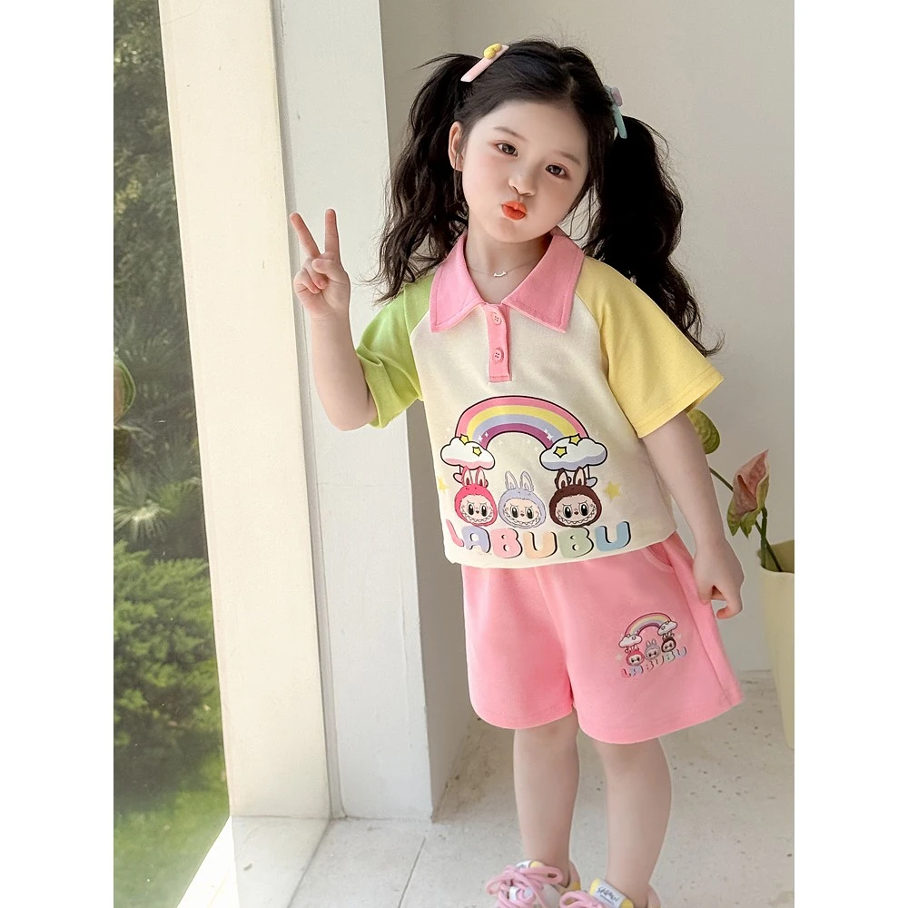 女小童夏季彩虹套装2025新款女宝宝短袖短裤夏装小女孩运动两件套