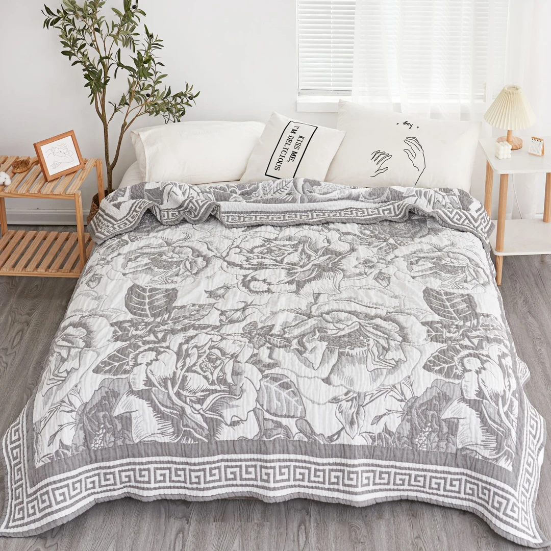 【玫瑰回纹】200cm*230cm高端多功能工艺款四季用汉麻亲肤床盖毯