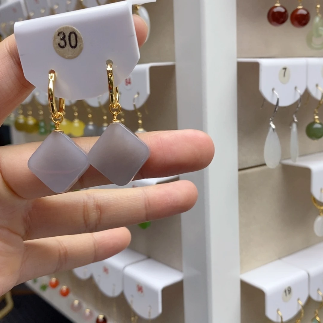 银S925镶嵌和田玉耳饰