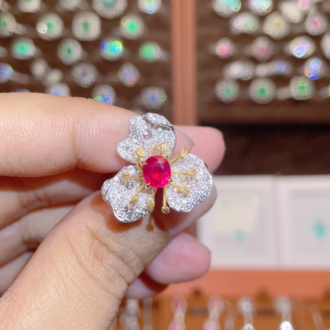 红宝石戒指18K金镶嵌1.06ct 无烧鸽血