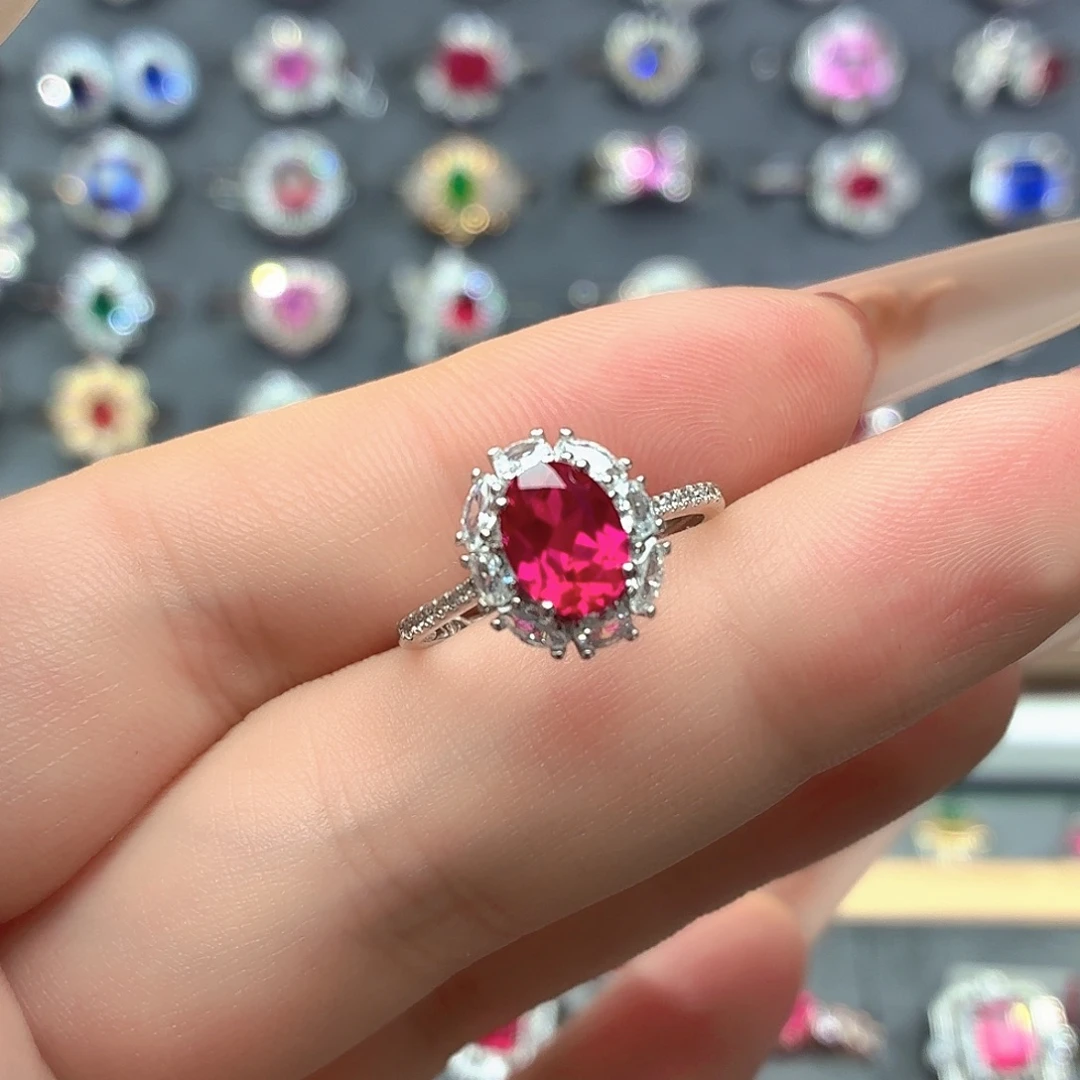 925银培育卢比莱色宝石