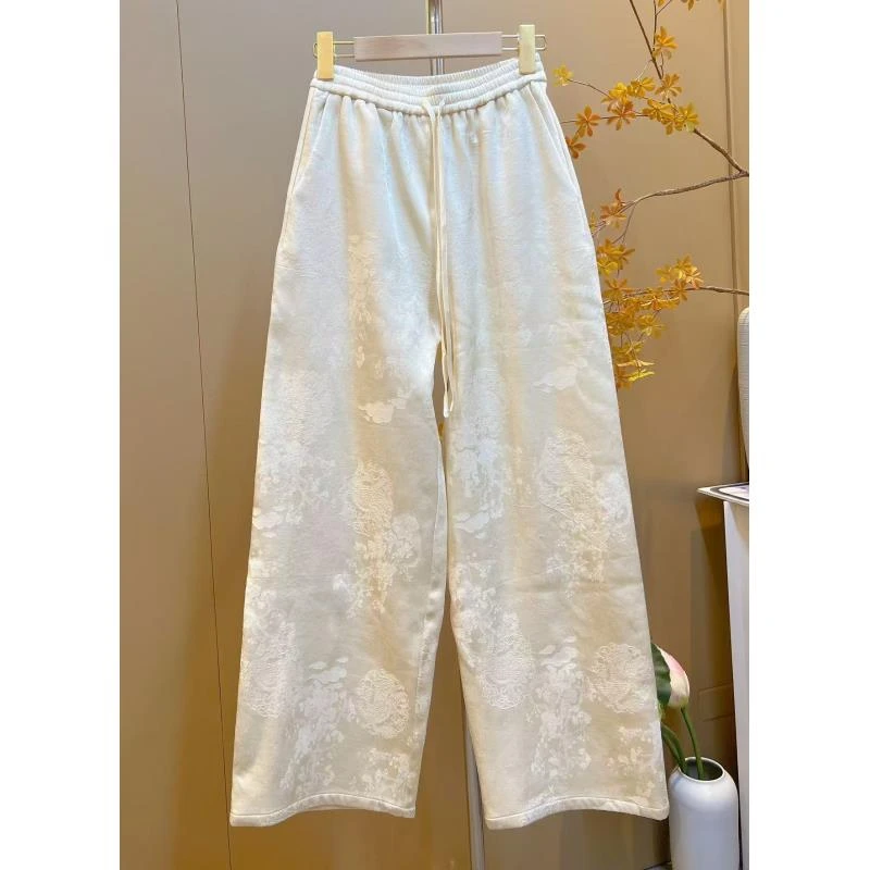 录龙纹裤加绒加厚冬季保暖阔腿裤2024D8373—四月