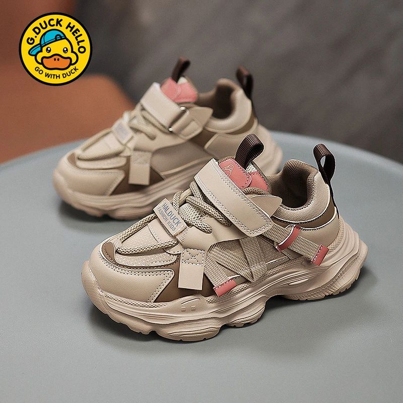 小黄鸭儿童运动鞋男童老爹鞋2025新款秋冬皮面防水中小童休闲鞋子