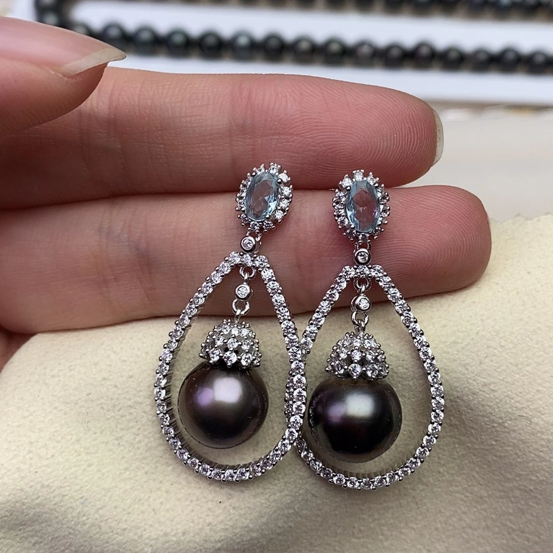 海水珍珠耳饰银S925镶嵌