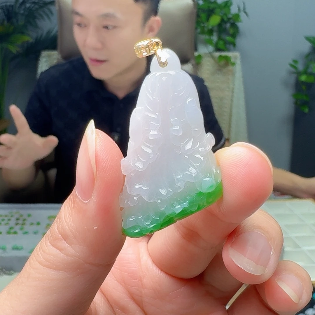 吊坠(不含链)18K金镶嵌翡翠天然
