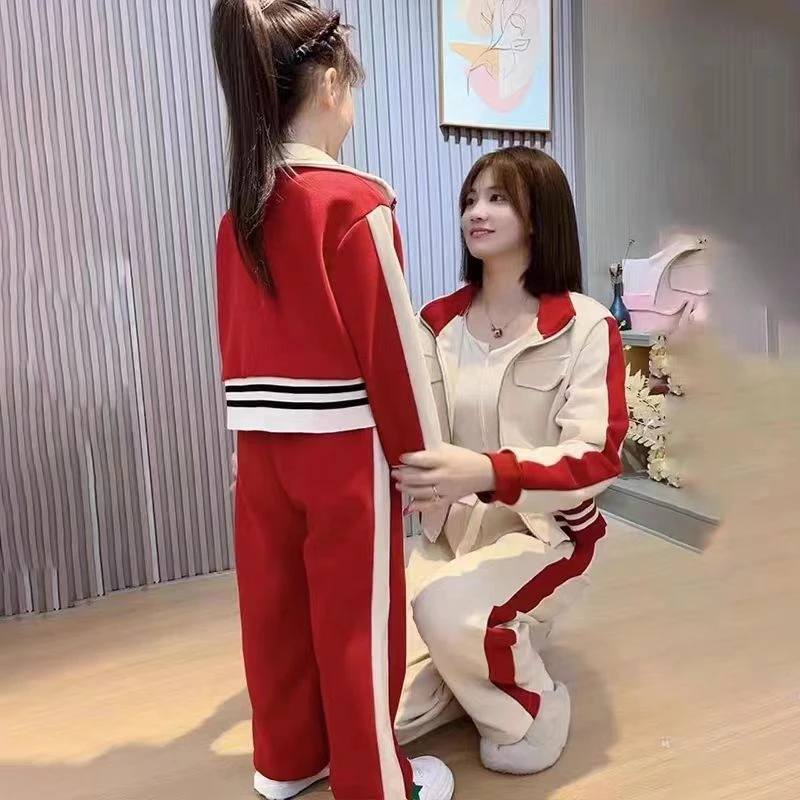 女童春秋亲子母女运动套装2025新款中大童时髦洋气休闲运动两件套