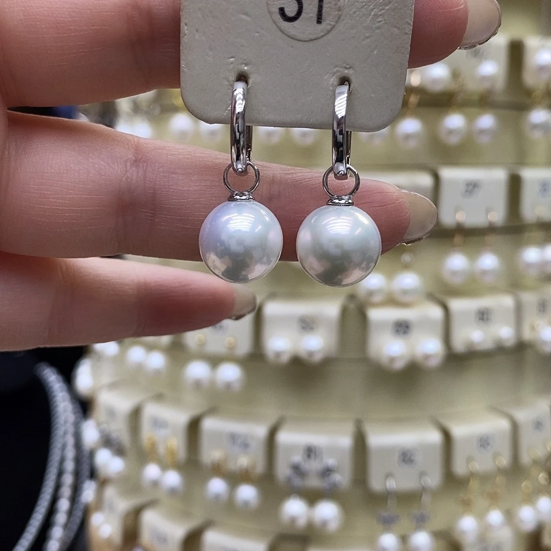 耳饰银S925镶嵌淡水珍珠