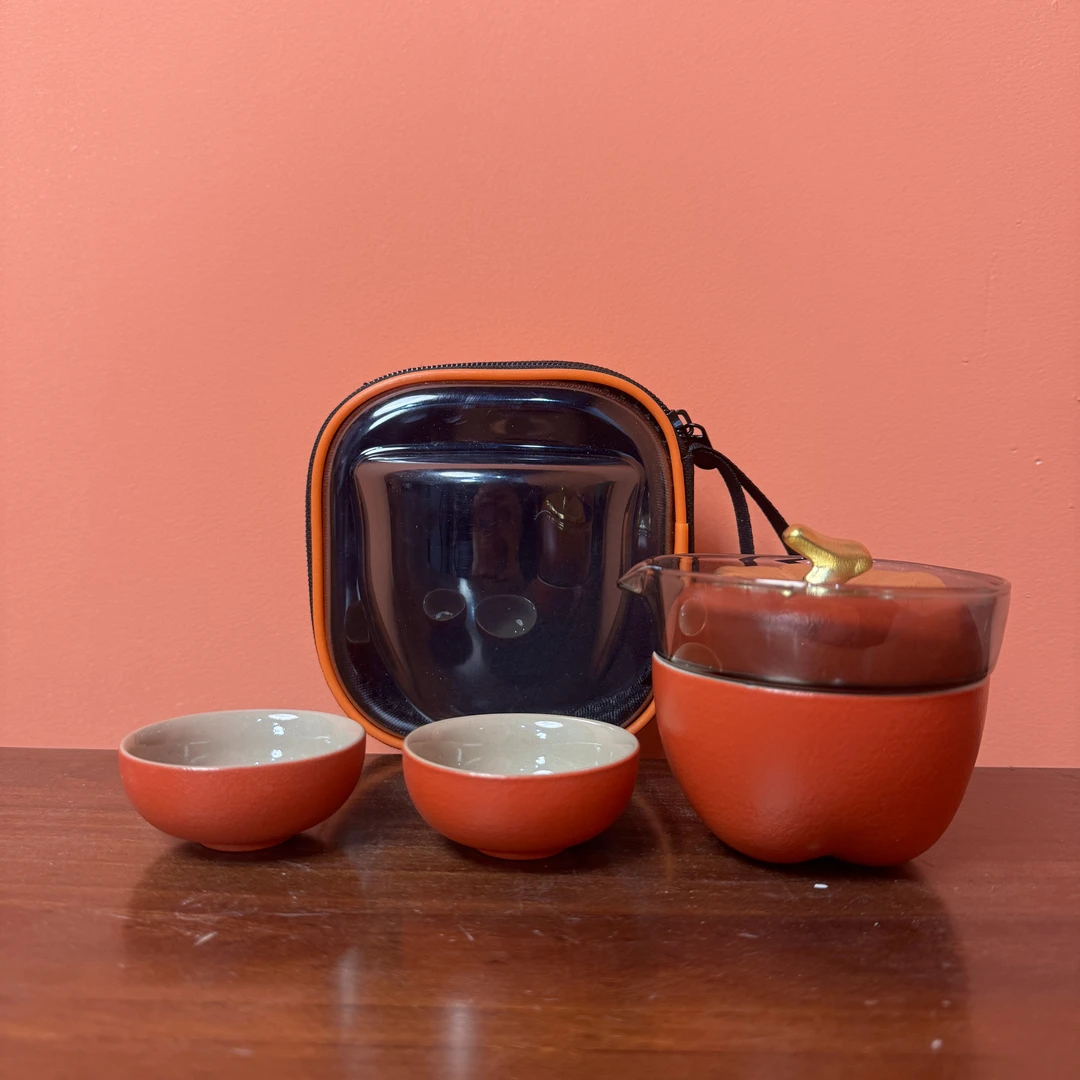 AA150柿子事事如意快客杯旅行茶具一壶三杯便携泡茶手抓壶