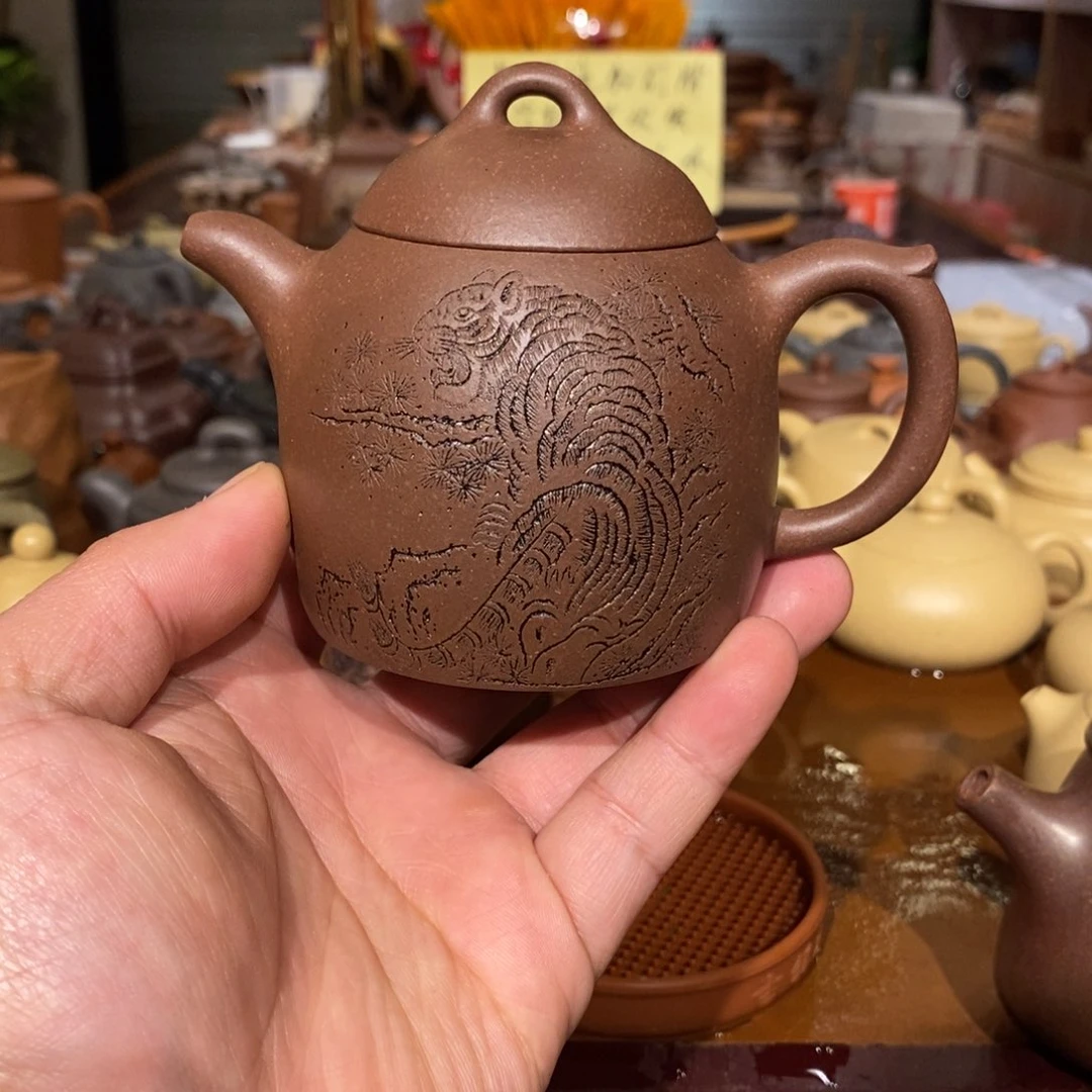 紫砂茶壶自炼零添加紫泥精工半手秦权220cc