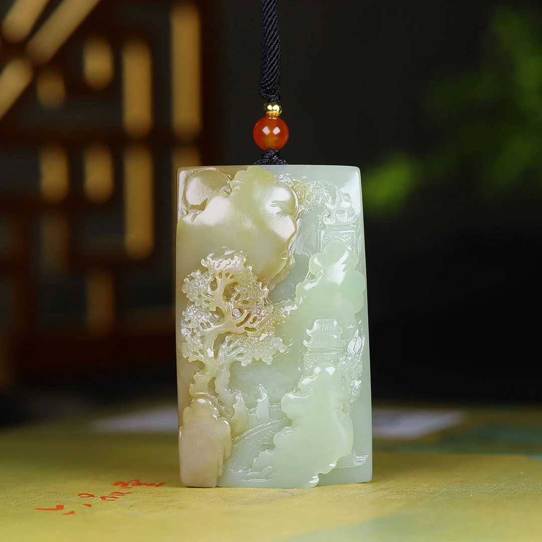 1112102和田玉且末料山水玉牌