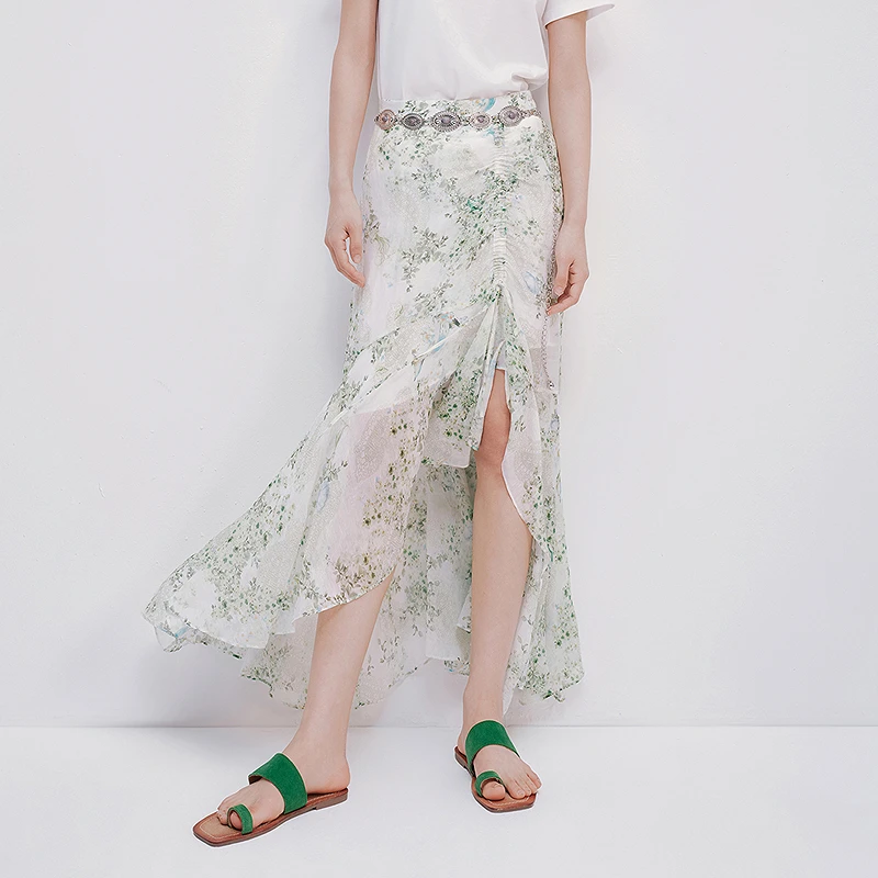 【商场同款】HPLY荷比俪夏女含亚麻桑蚕丝印花半身裙HBF25700229