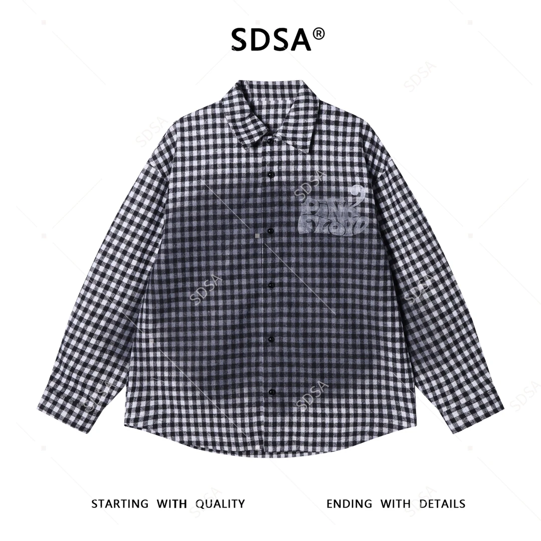SDSA男士秋冬新款痞帅男装休闲格子印花字母长袖衬衫百搭翻领衬衣