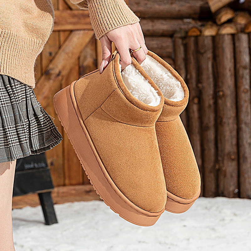 厚底雪地靴女冬季新款简约百搭高帮加绒加厚防滑保暖拖鞋女士外穿