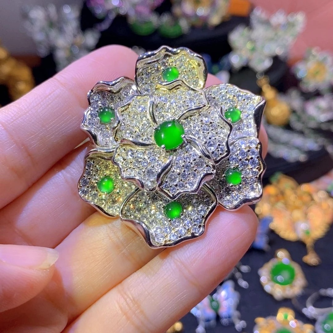 翡翠银S925镶嵌颈饰自*?天然翡翠