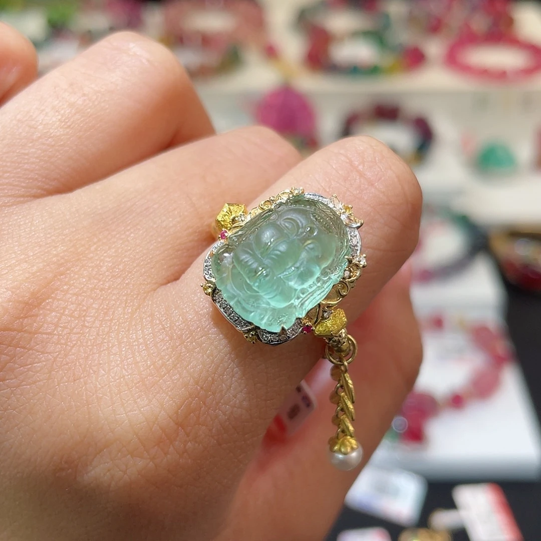 碧玺 象神魔盒戒圈18K金镶嵌