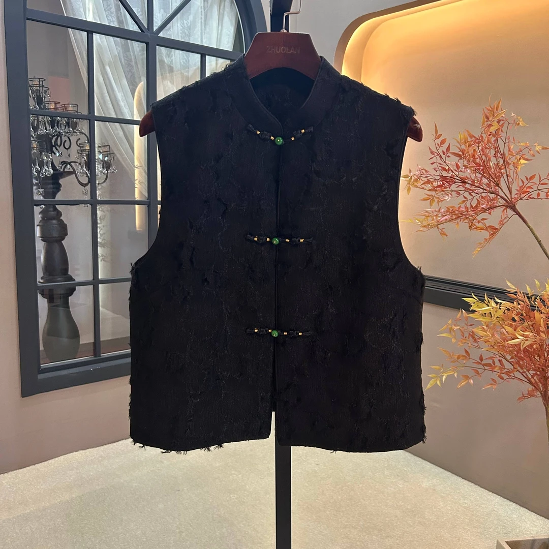 781068新中式国风上衣马甲时尚黑色重工中国风百搭