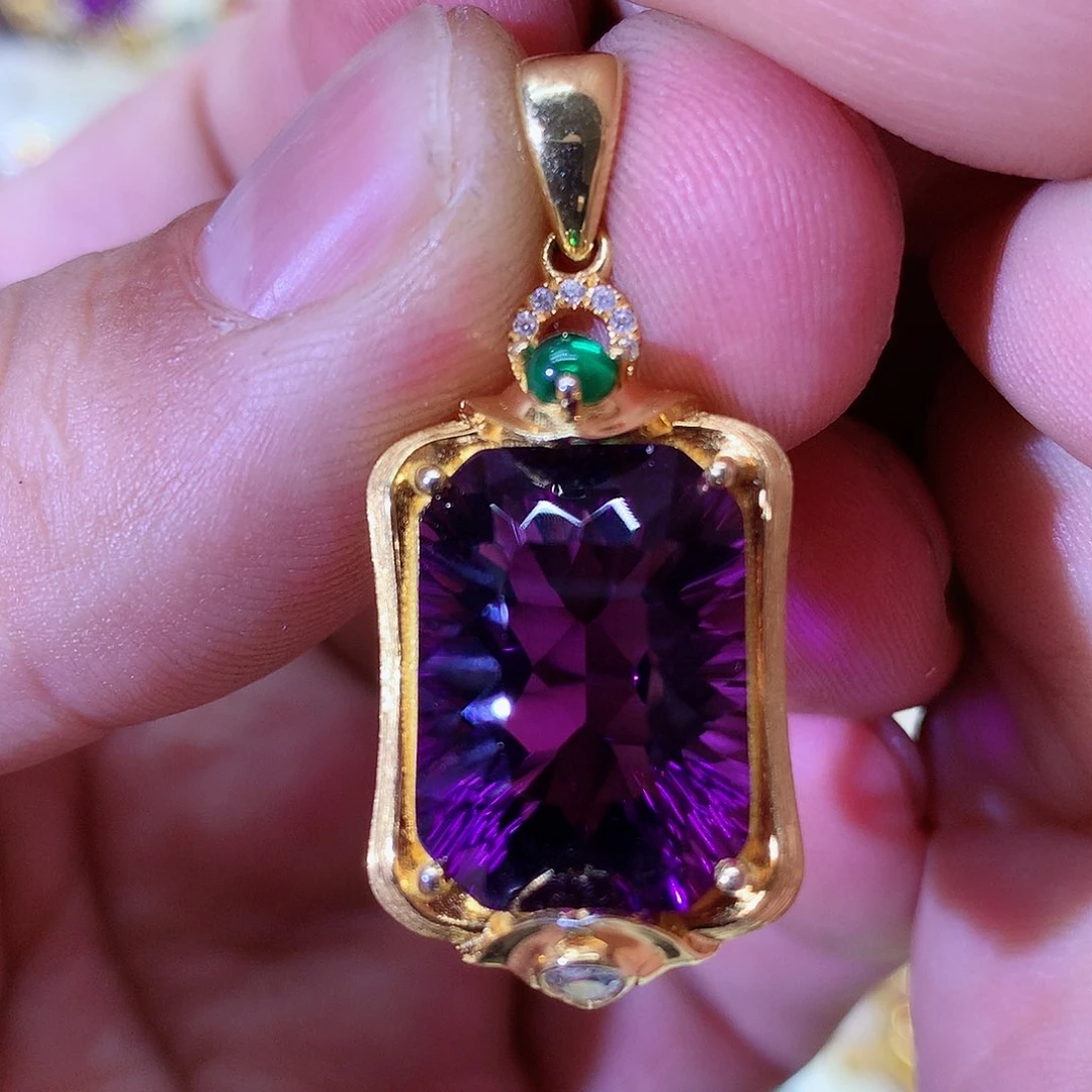 紫晶颈饰银S925镀金镶嵌