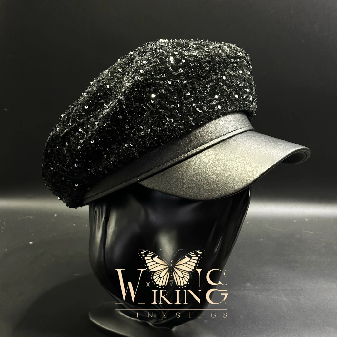 王大嘴原创 “黑皮亮片”超酷黑武士风格亮片八角帽M634