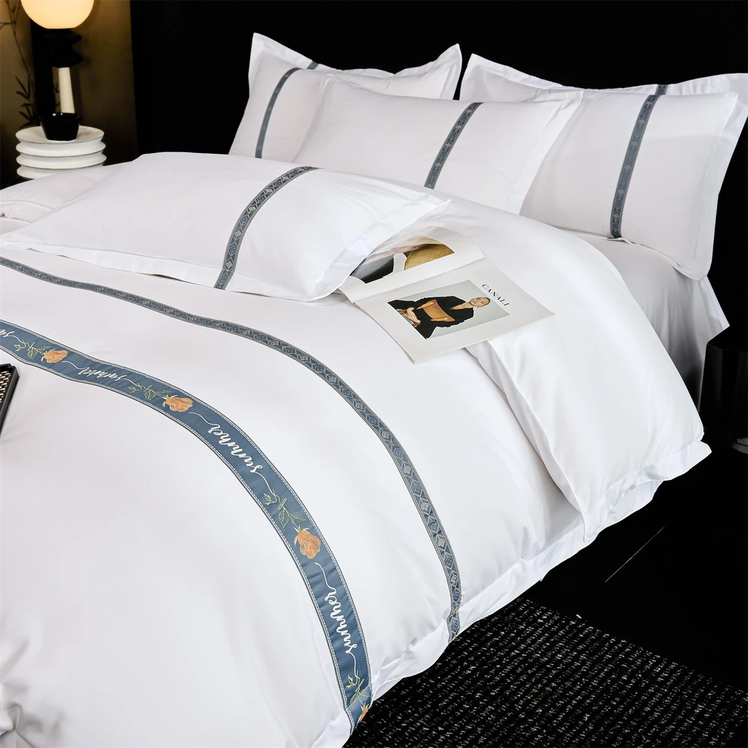 民宿风床上用品四件套加厚抗皱定制纯白酒店宾馆三件套床笠全纯白