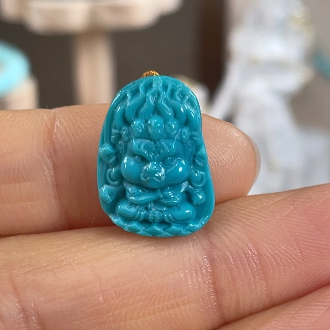 绿松石未镶嵌套链玉化蓝大黑天