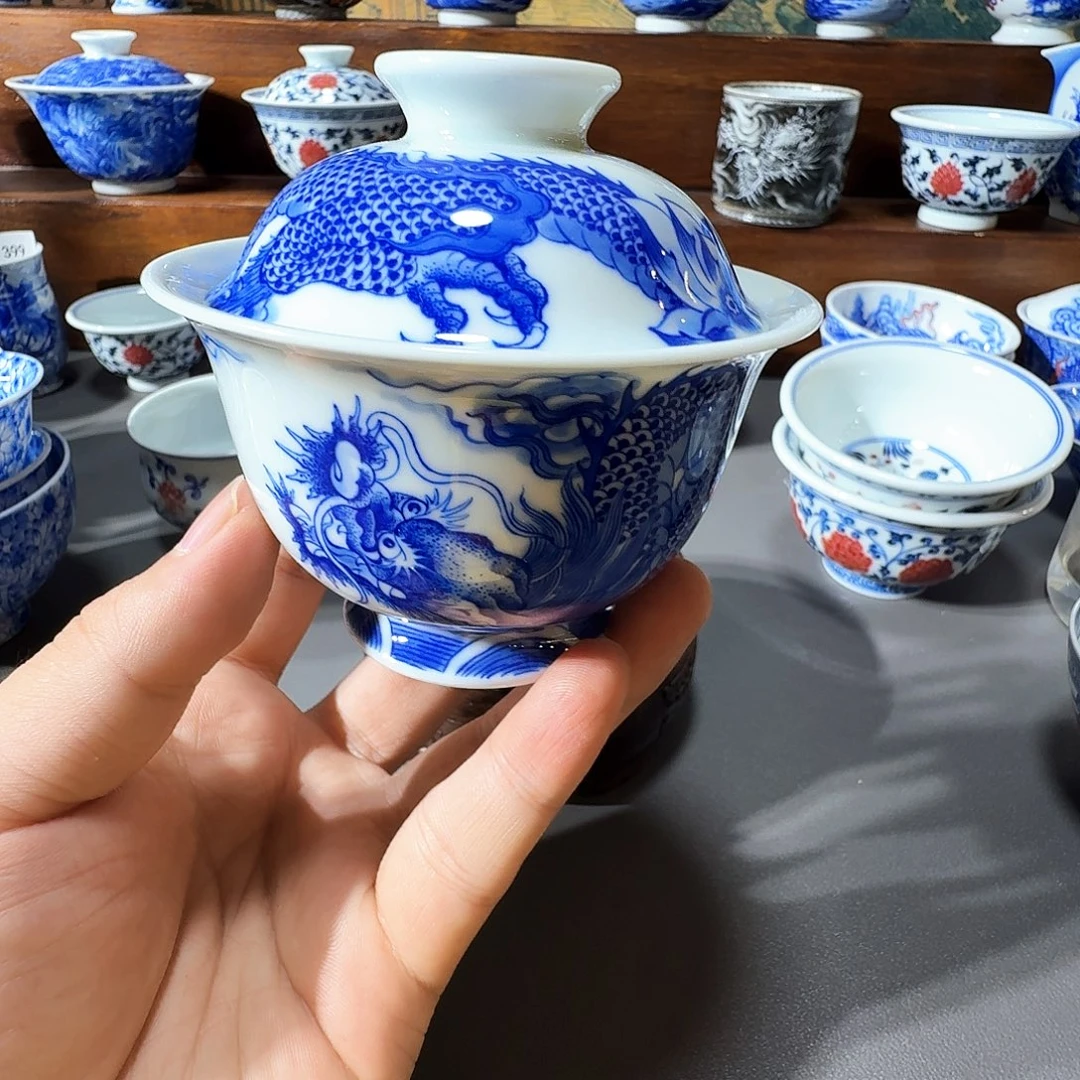 好***。泥塑盖碗手工手绘微不合缝