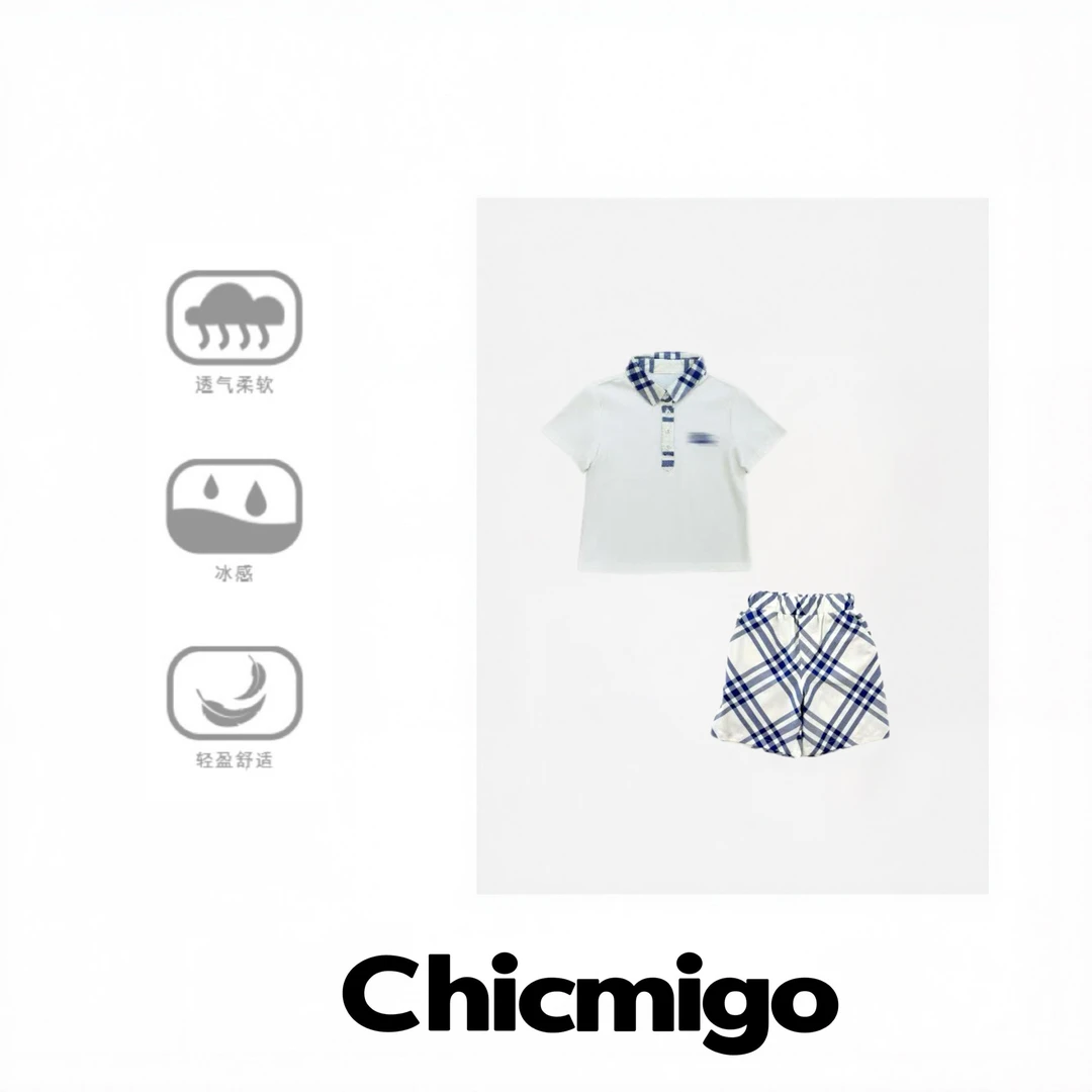 【Chicmigo品牌童装】夏季新款童装前襟格纹轻奢polo衫高端定制款