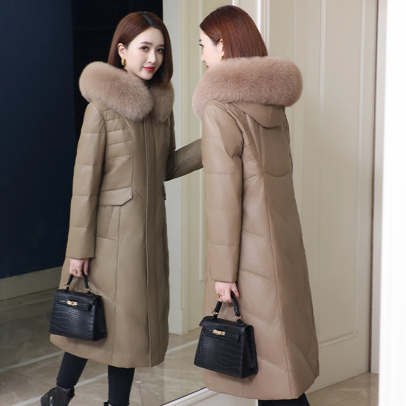 2024新款海宁皮衣羽绒服中长款女真皮绵羊皮皮草修身外套加绒加厚