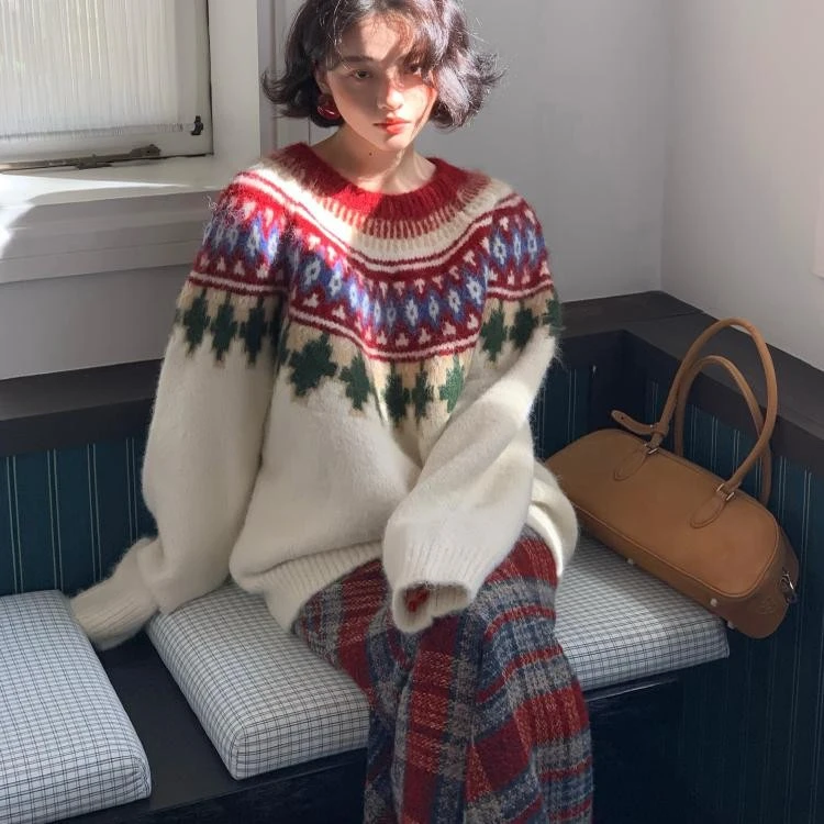 【晴嵛专属】酒午【冬日费尔岛】复古圣诞提花加厚毛衣KLF3998