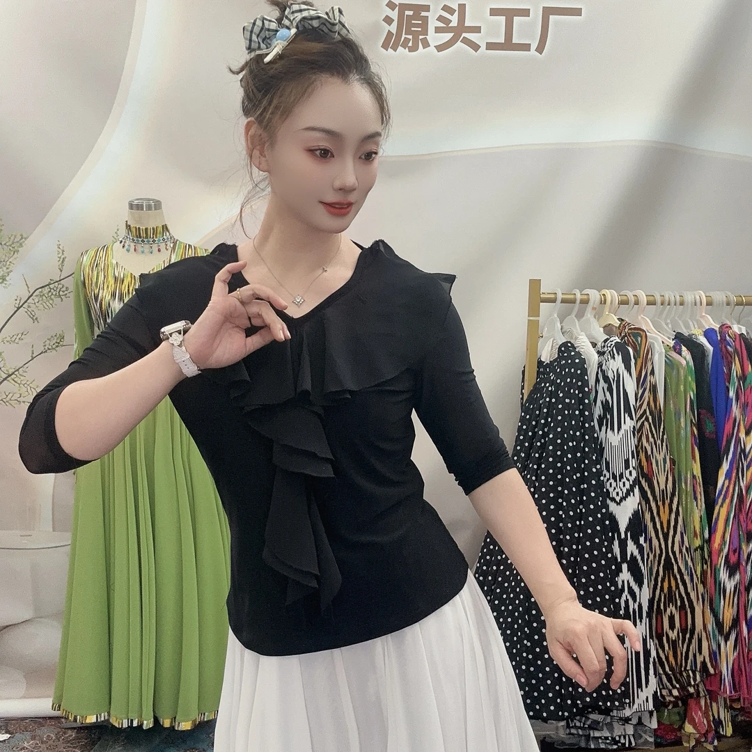 新疆民族风莫代尔棉荷叶款上衣