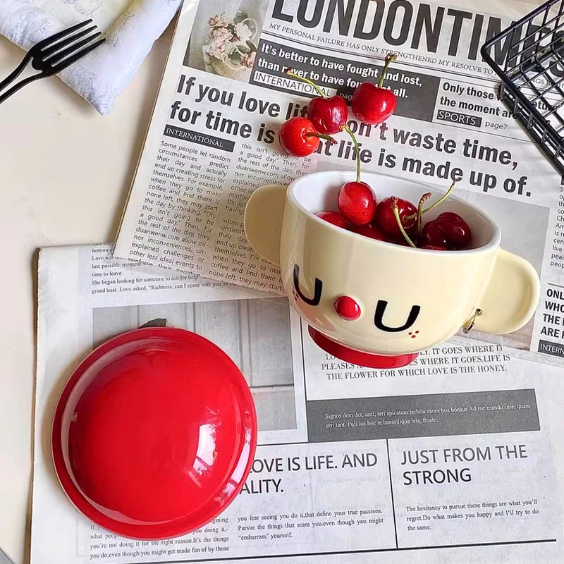 简约可爱早餐碗耳环杯生日礼物酸奶杯女生送闺蜜陶瓷水杯马克杯