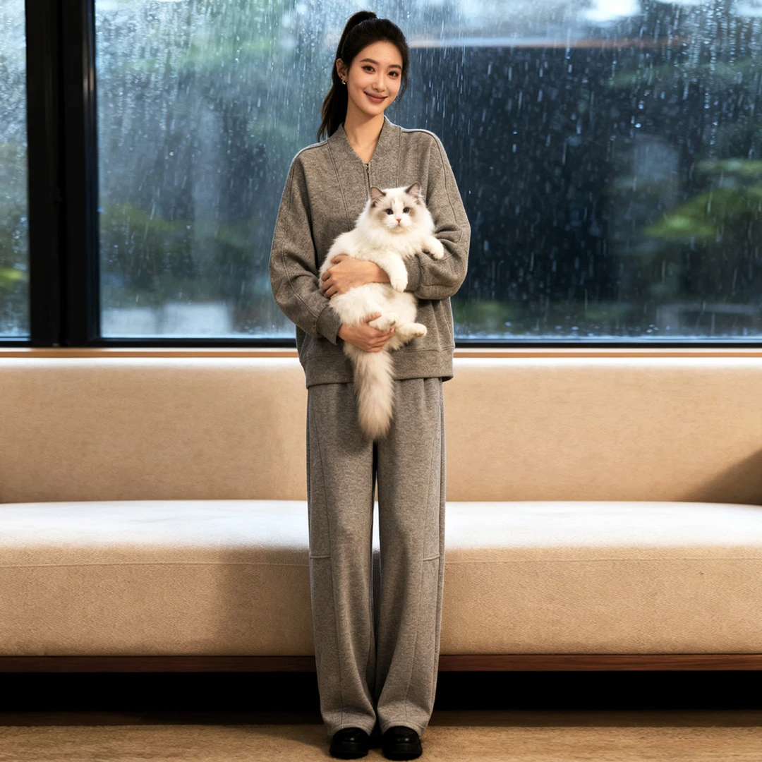 网红时尚休闲套装女秋季新款洋气减龄圆领长袖卫衣阔腿长裤两件套