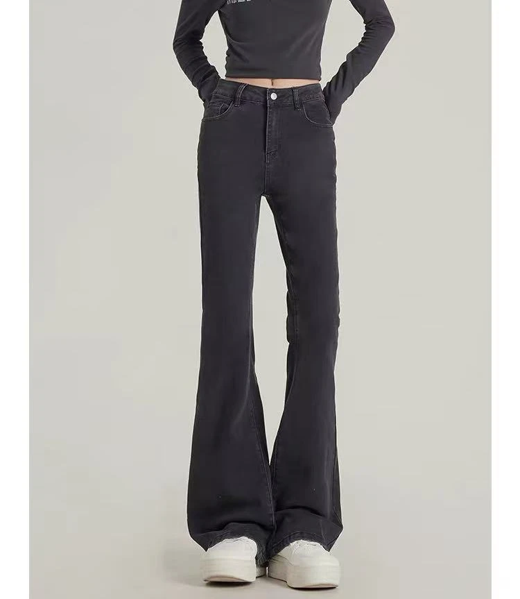 【66351】佰#高腰直筒微喇牛仔裤