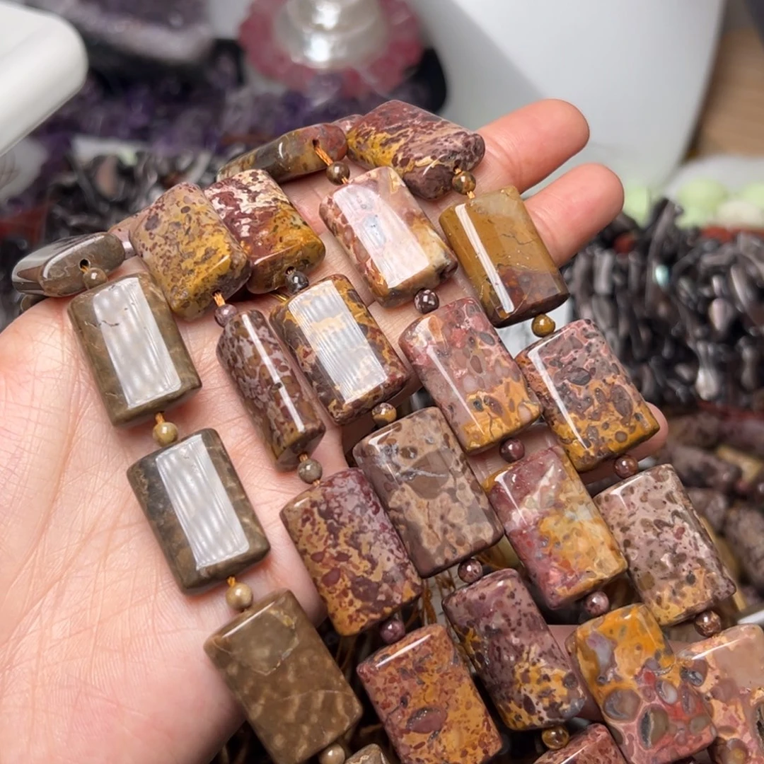 玛瑙/玉髓合金珠宝半成品N470 15*25mm天然巴西豹皮石方牌一条