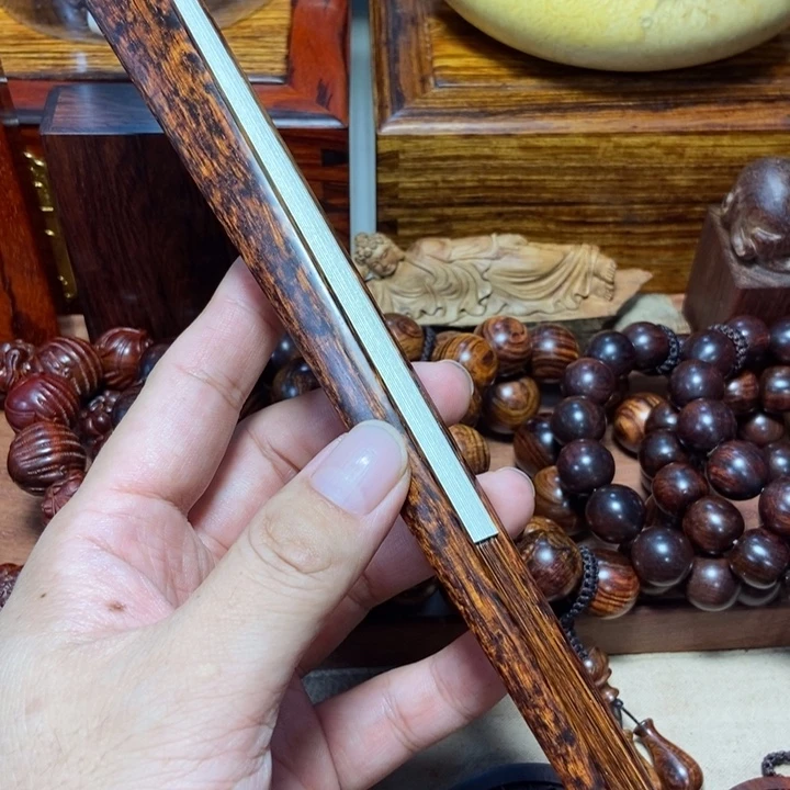 黄花梨/降香黄檀海黄紫油梨芝麻点文扇九寸半
