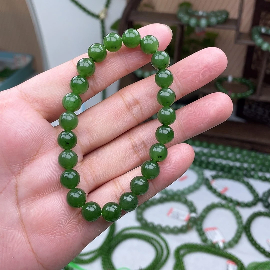 和田玉未镶嵌手链菠菜绿卡8