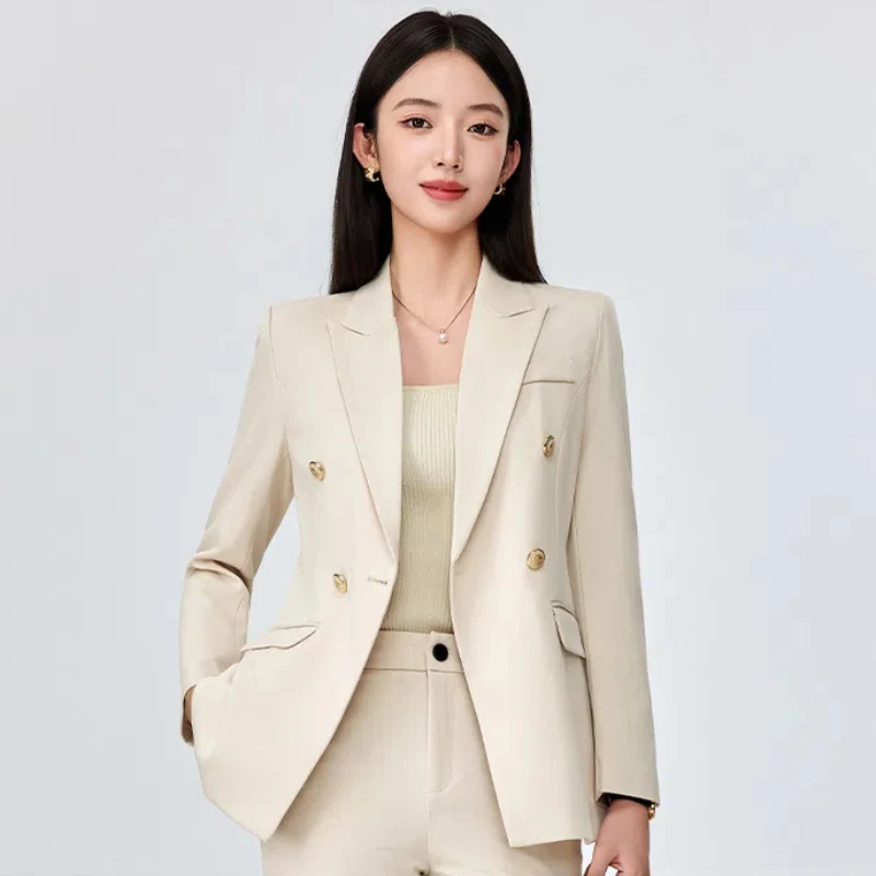 高端杏色西装套装女春秋职业正装气质西服珠宝酒店经理工作服外套