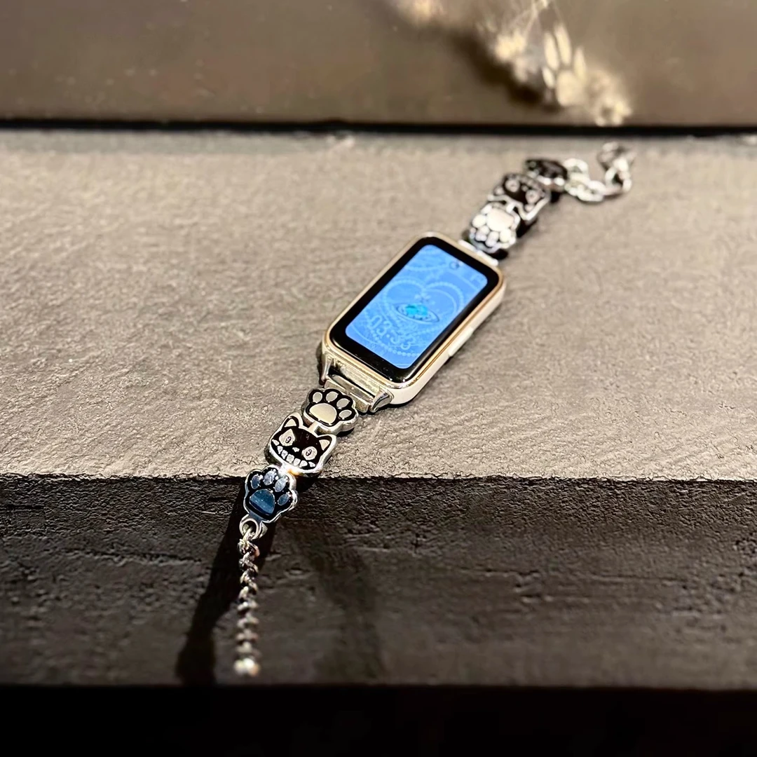 适用于华为手环10表带9/8荣耀手环9品猫爪手链串珠金属替换带高级