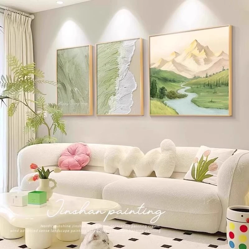 客厅挂画沙发背景墙装饰画高级感奶油风山水风景艺术壁画